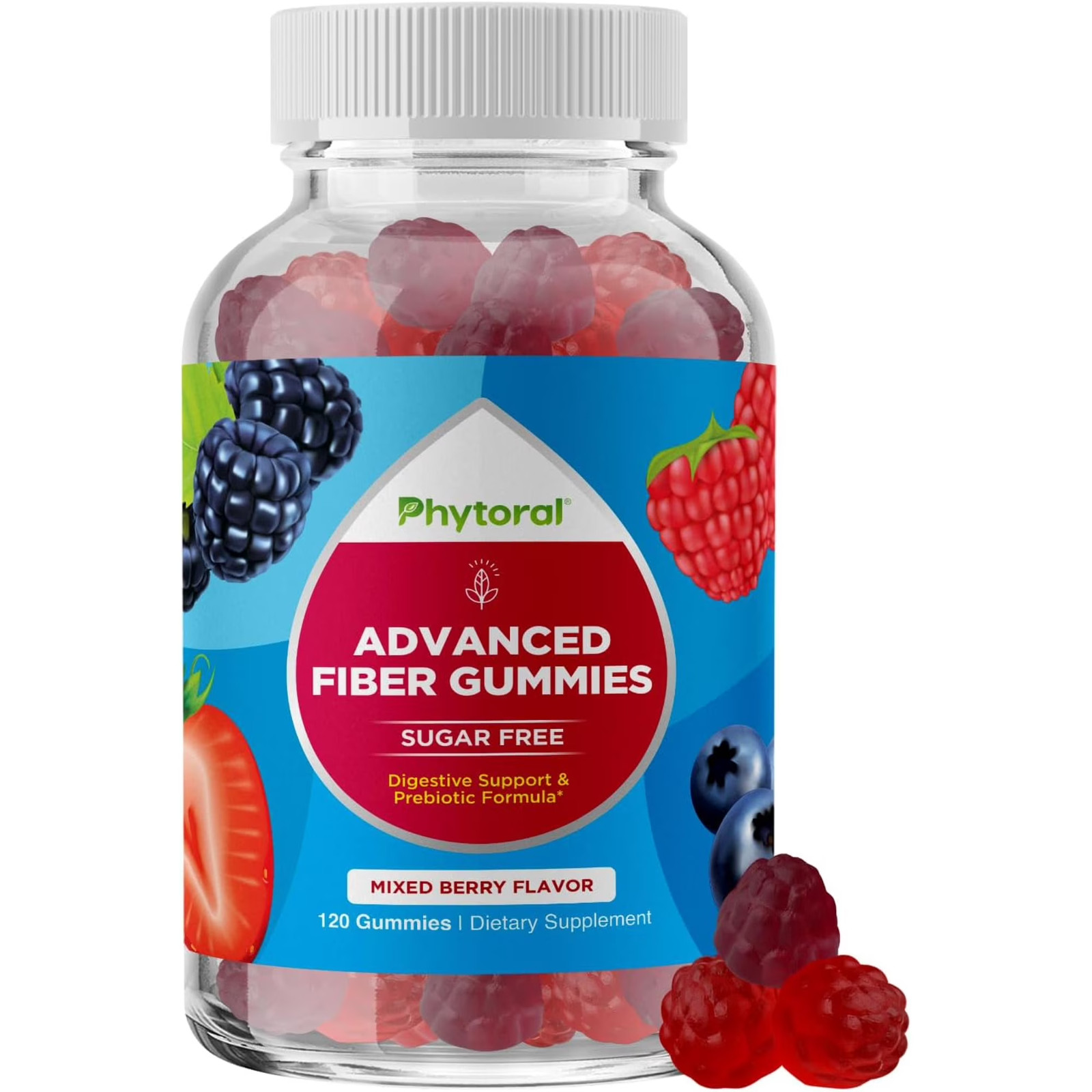 Phytoral Sugar Free Prebiotic Fiber Gummies Mixed Berry 120 Count