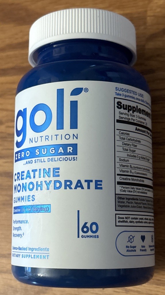 Goli Creatine Monohydrate Gummies 60 Count Zero Sugar Gluten-Free Exp 10/2027