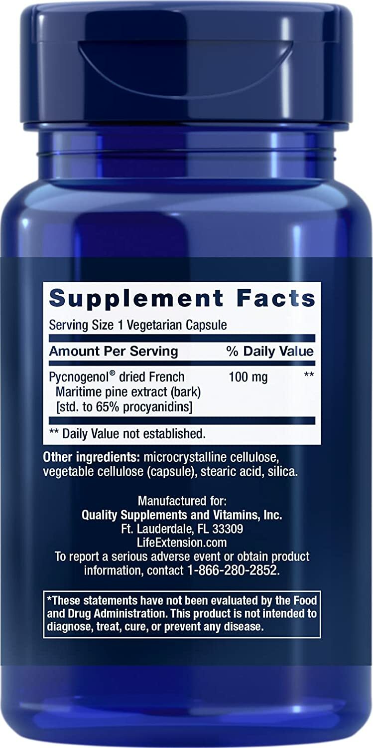 Life Extension Pycnogenol French Maritime Pine Bark Extract 100Mg 60 Caps 2 Pack