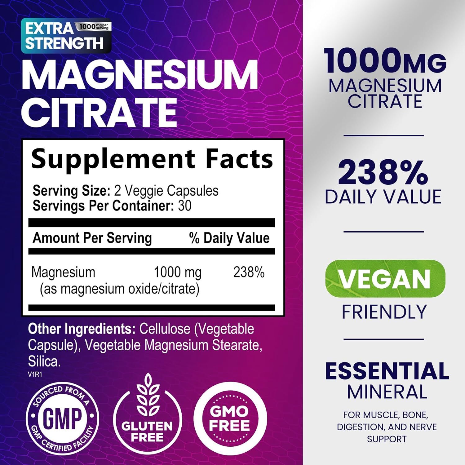 Glicinato, Malato Y Citrato De Magnesio Quelado Premium (1000 Mg | 60 Cápsulas)