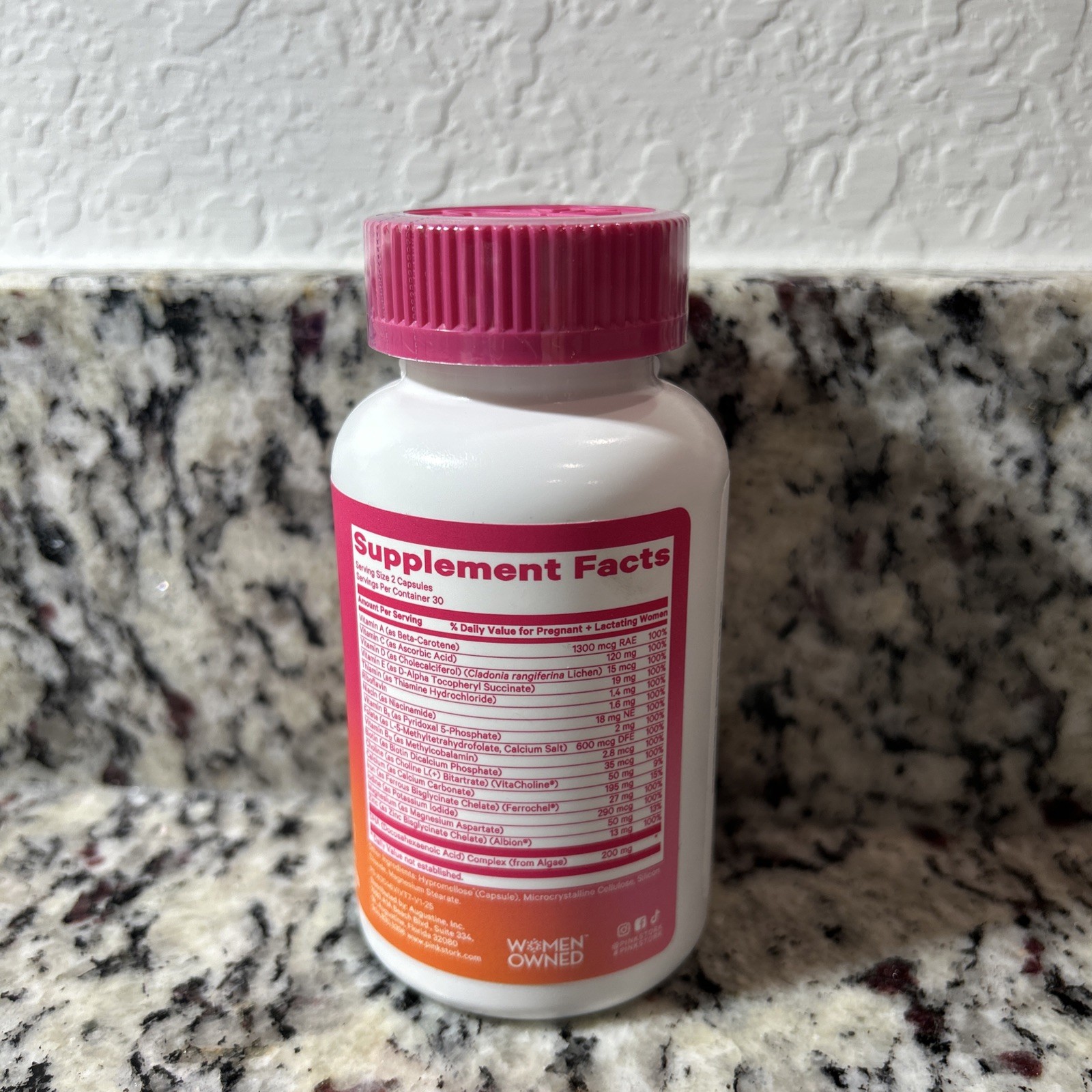 PinkStork Total Prenatal + DHA – Berry Scented, Vegan DHA + Iron – 60 Capsules