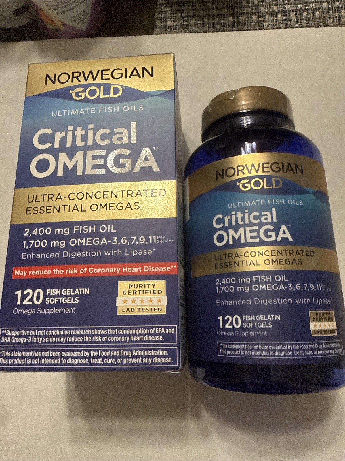 NORWEGIAN GOLD FISH OIL. CRITICAL OMEGA. 120 Soft Gels. Exp 9/2027