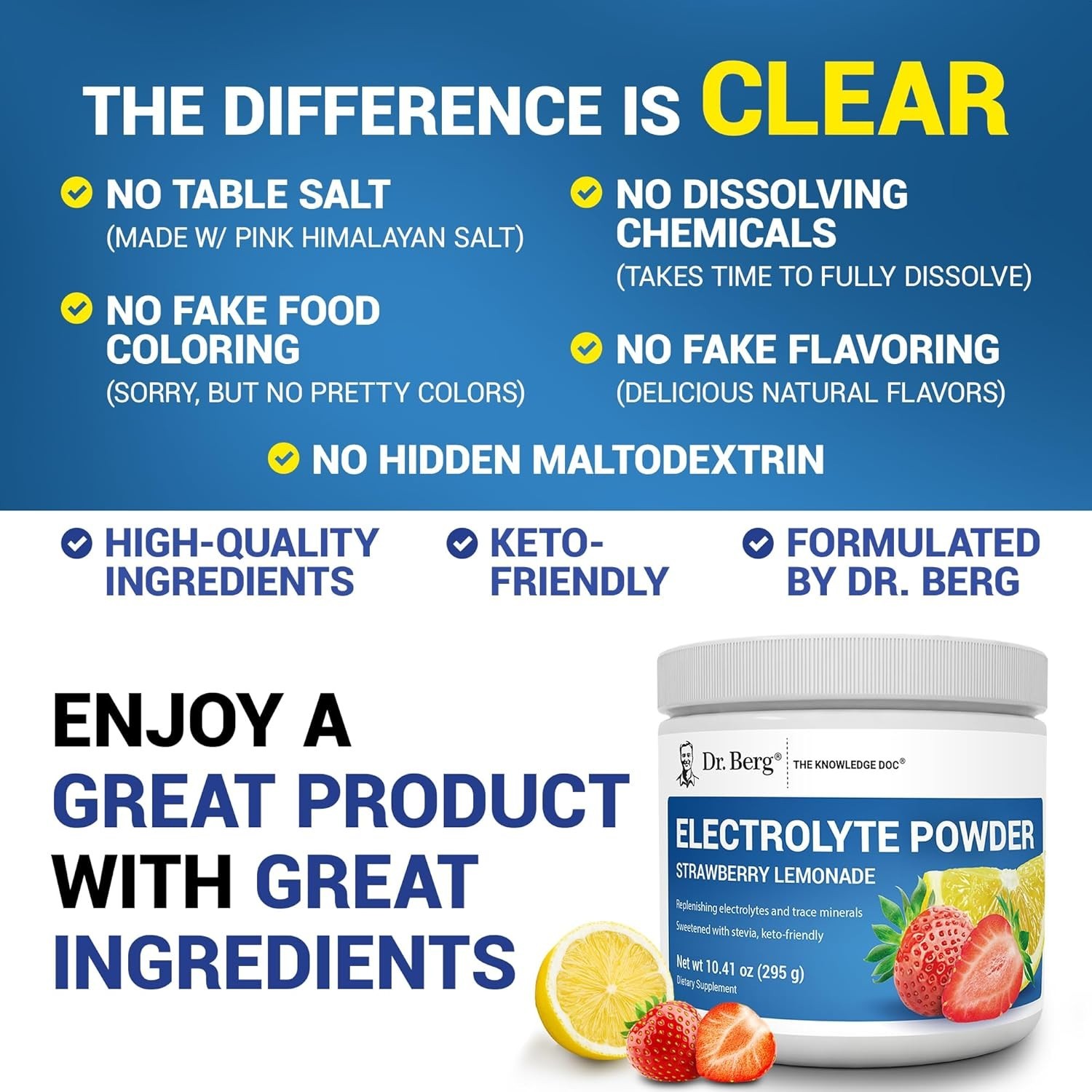 Electrolyte Powder – Strawberry Lemonade Hydration Powder, 50 Servings