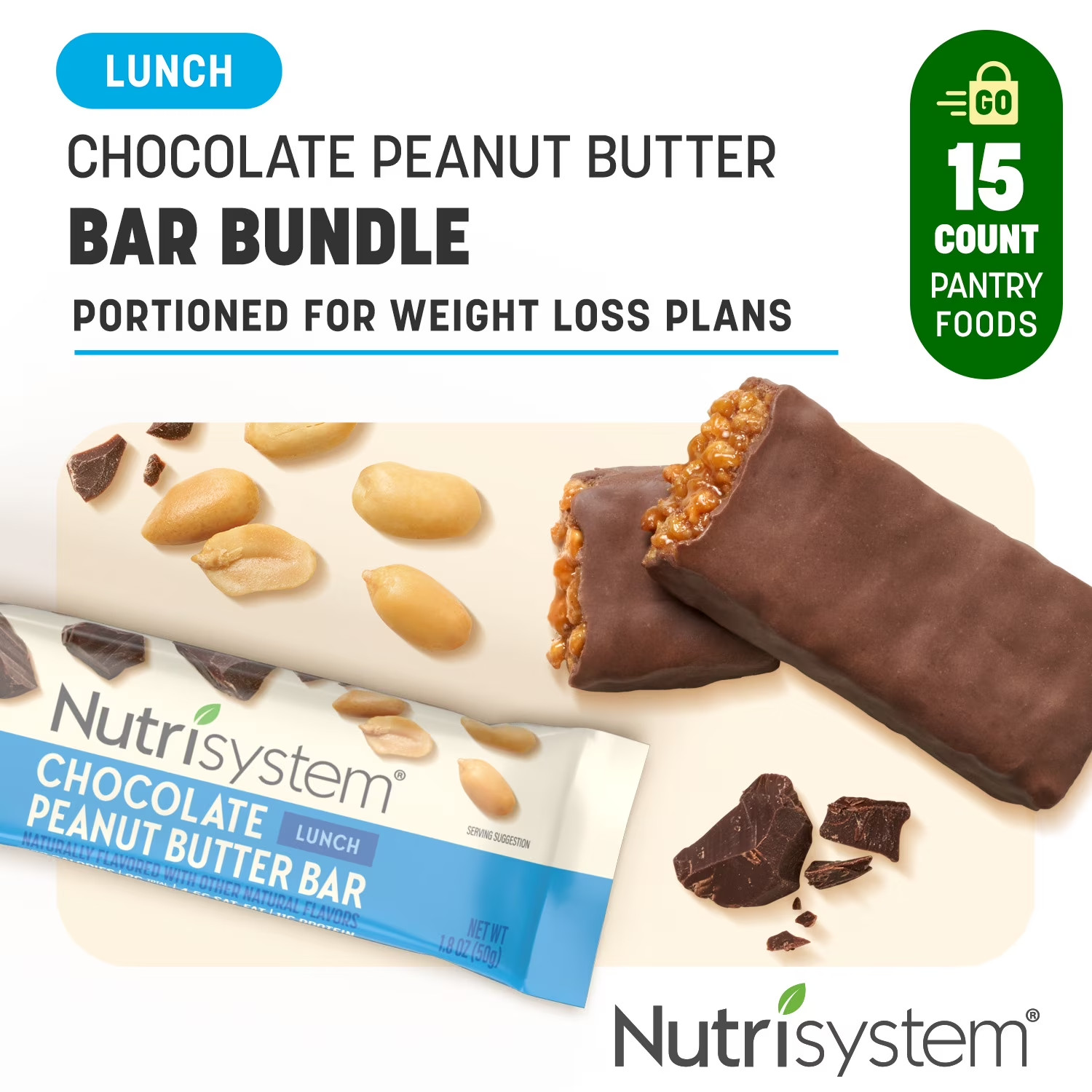 Nutrisystem Weight Loss Bars – 15 Count, Chocolate Peanut Butter, 11g Protein