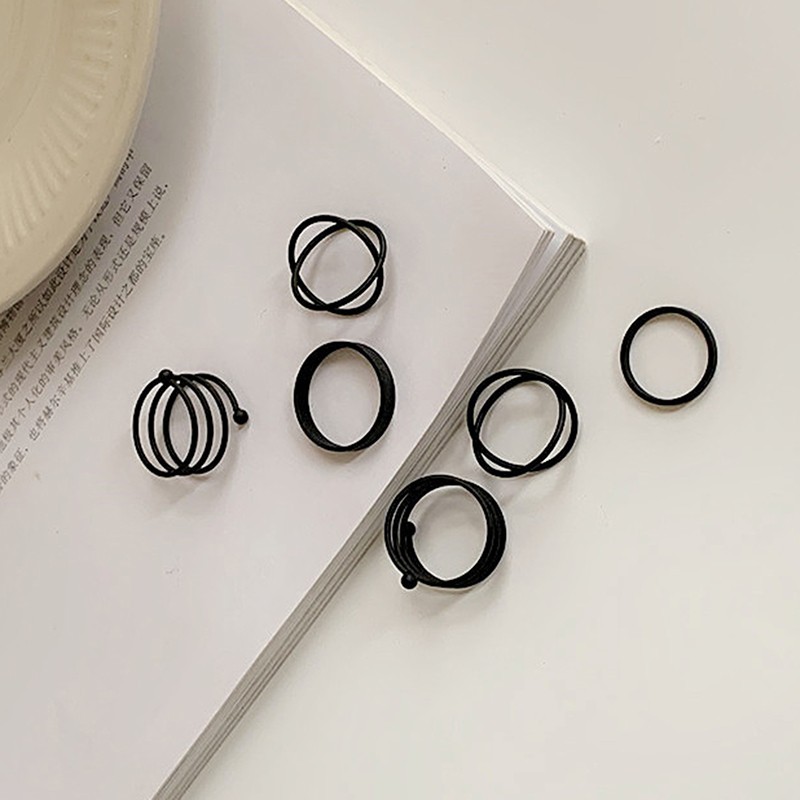 3/6pcs Vintage Black Rings Set For Women Girls Punk Metallic Geometric SimpCRzd