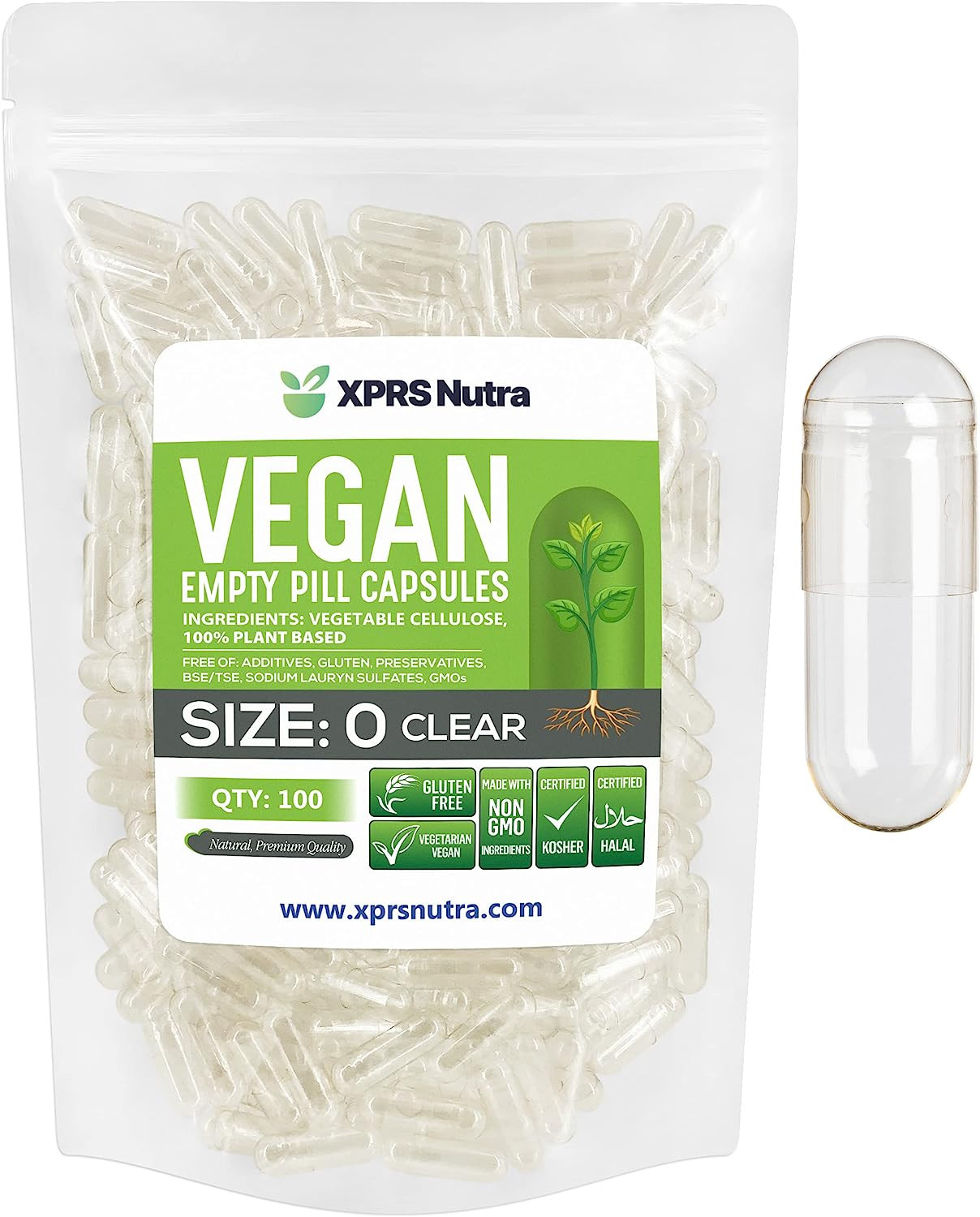 Size 0 Empty Vegan Capsules, 100 Count, Clear – DIY Veggie Pill Filling