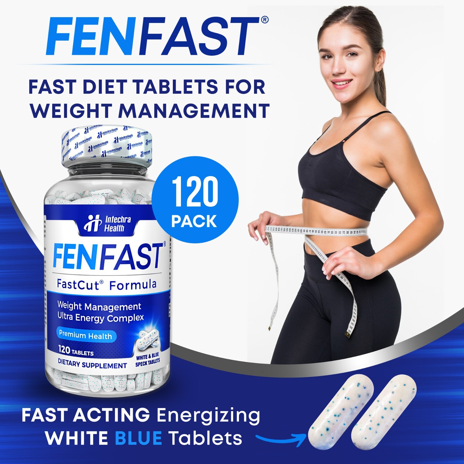 Fenfast 3 Bottle Pack! Weight Management Energy Diet Pills – White/Blue Tablets