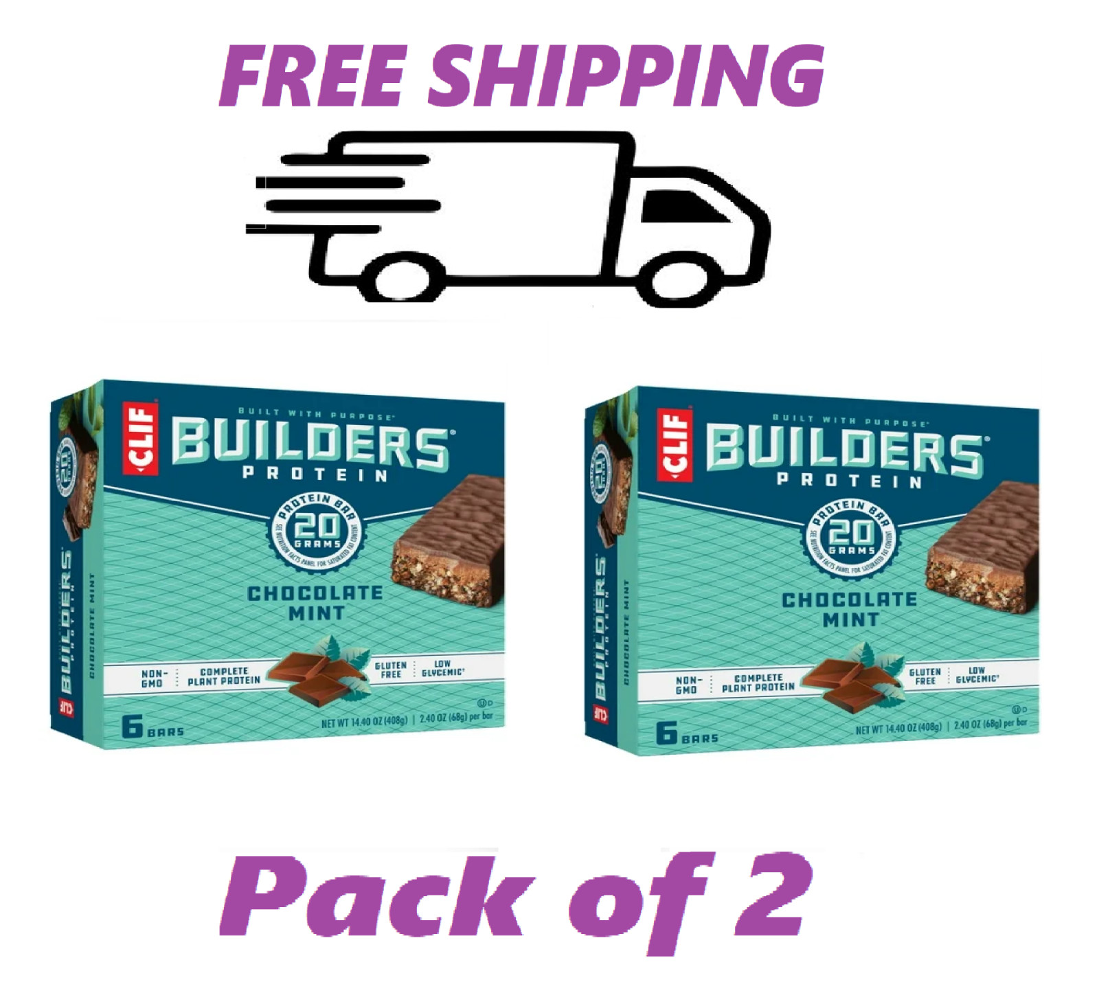 CLIF BUILDERS Protein Bars Chocolate Mint Gluten Free (2.4oz, 12 Ct)