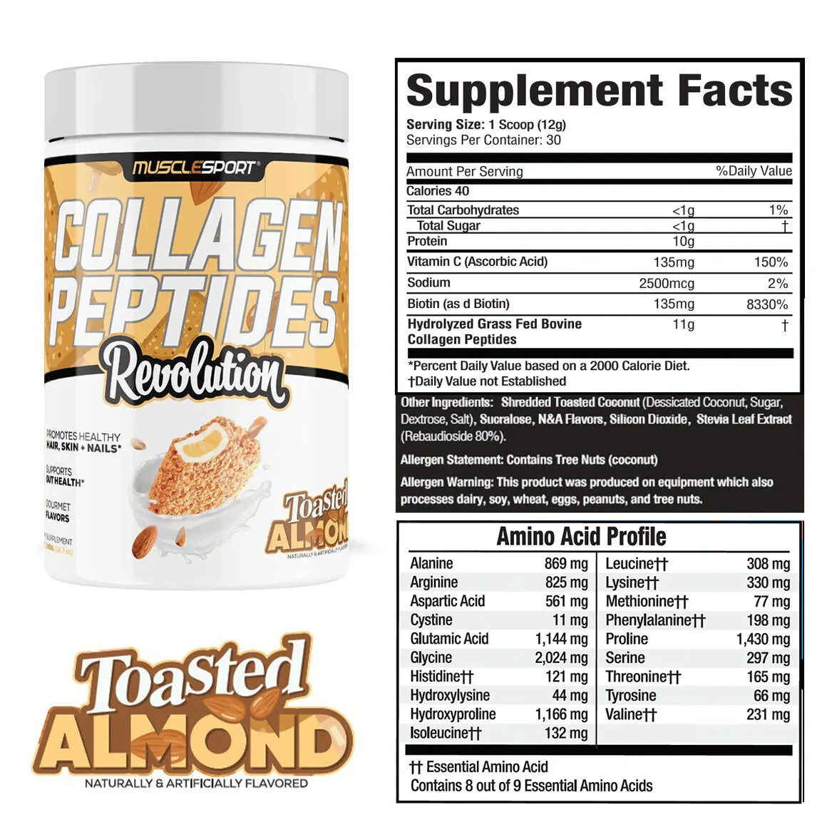 MuscleSport Collagen Peptides TOASTED ALMOND FLAVOR 390G