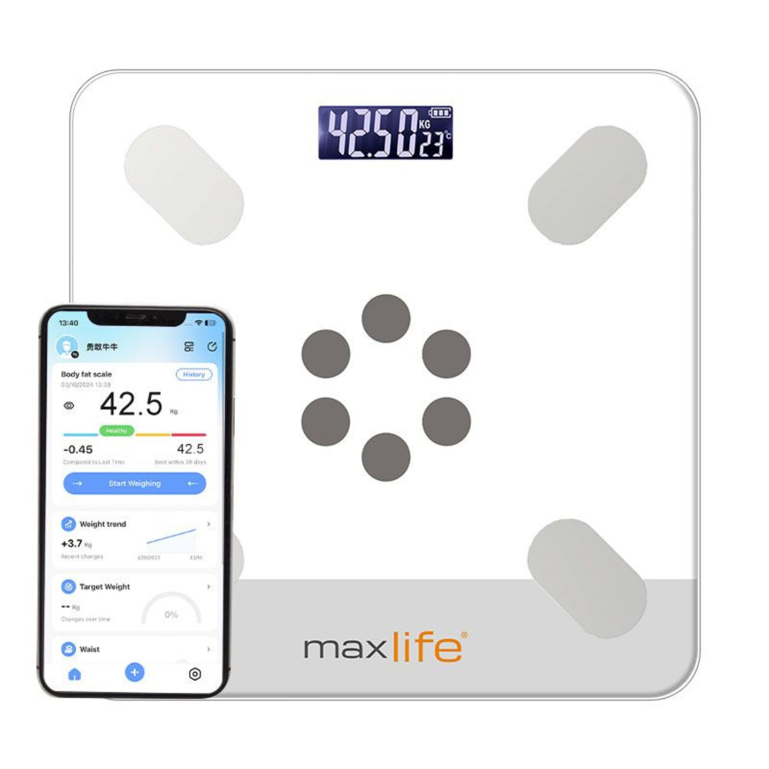 Digital body weight bathroom scale with step-on technology, 400 pounds