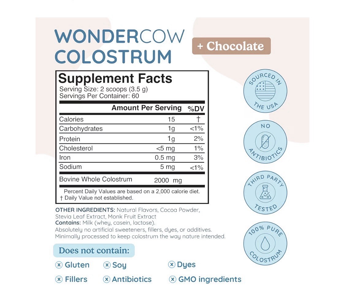 LOT Of 3 WonderCow Colostrum Powder Chocolate 7.4 oz Dietary Sup Whole Bovine