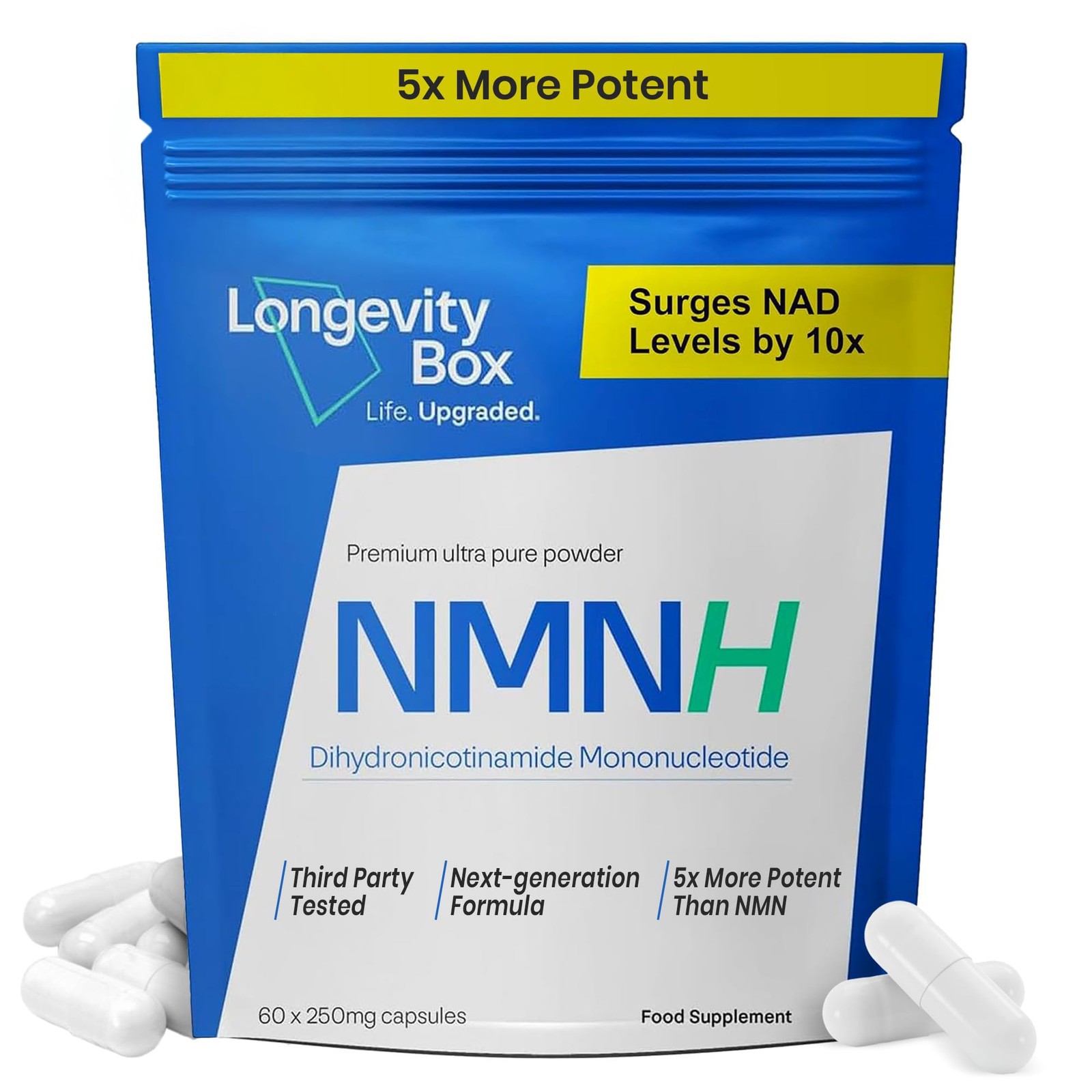 Longevity Box NMNH NMN Alternativen 250mg – 5X More Potent Dihydronicotinamide
