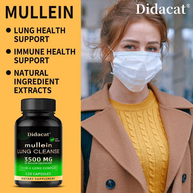 Mullein Leaf Extract 3500 mg Lung Cleanse Respiratory Herbal Capsules – 120caps
