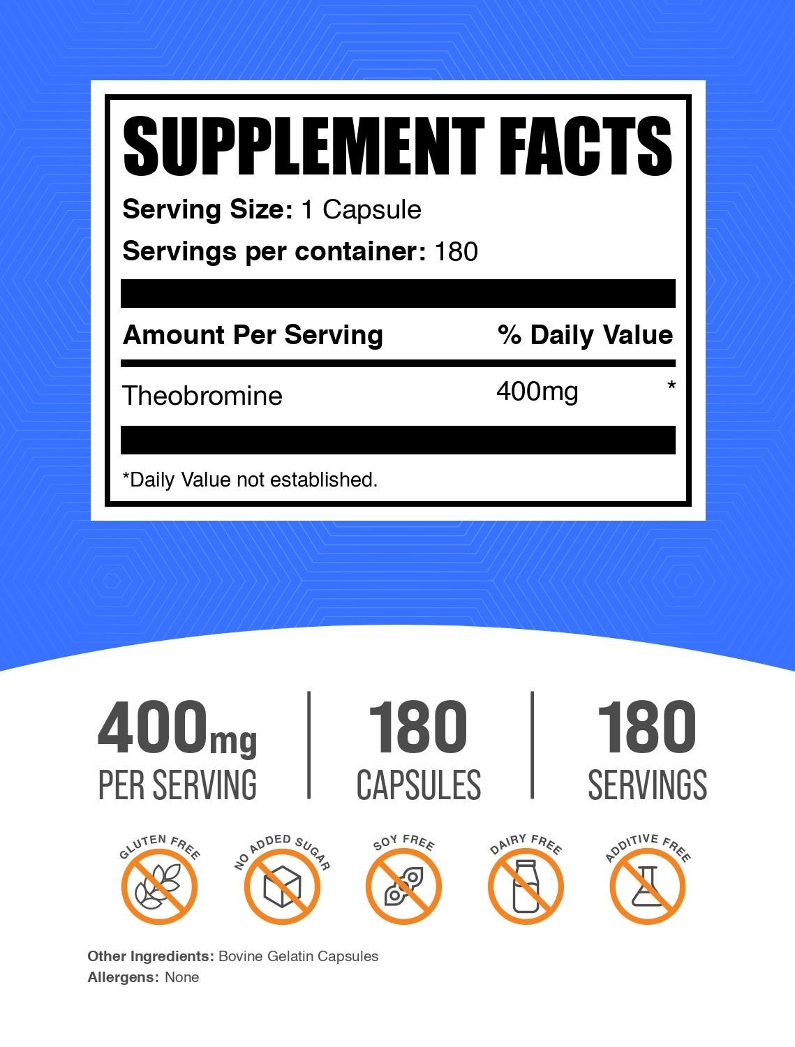 BulkSupplements Theobromine 180 Capsules – 400 mg Per Serving