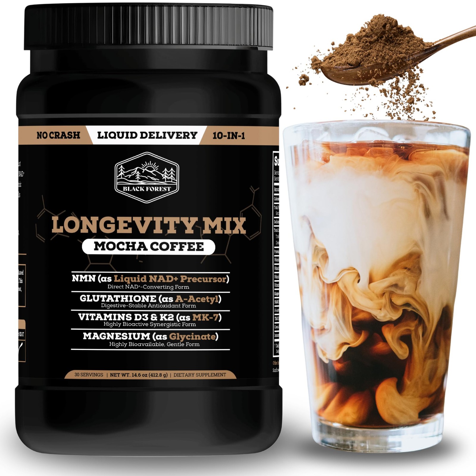 Black Forest Longevity Mix Liquid NAD+ Alternative Mocha Coffee 10-in-1 with NMN