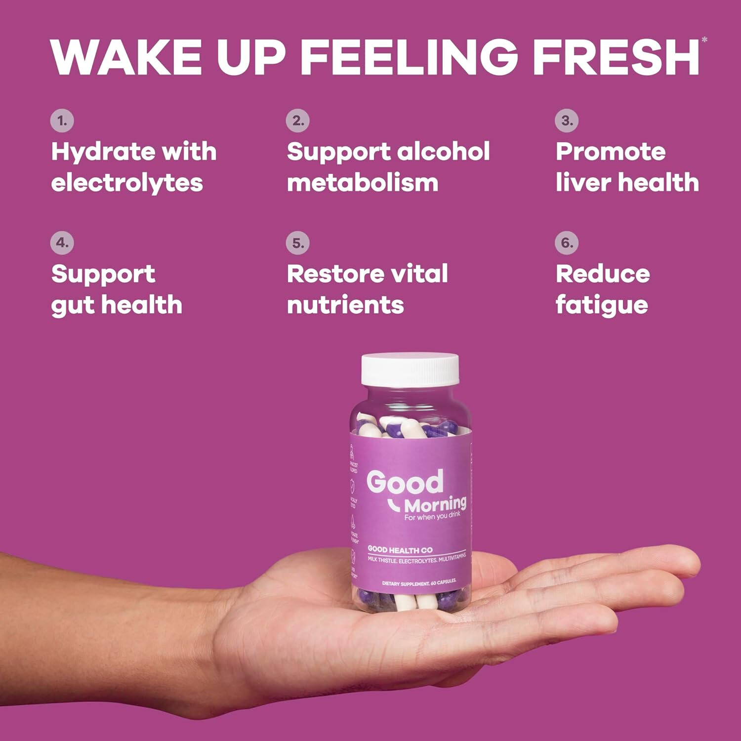 Good Morning Hangover Relief – 1 Bottle (60 Capsules Per Bottle)