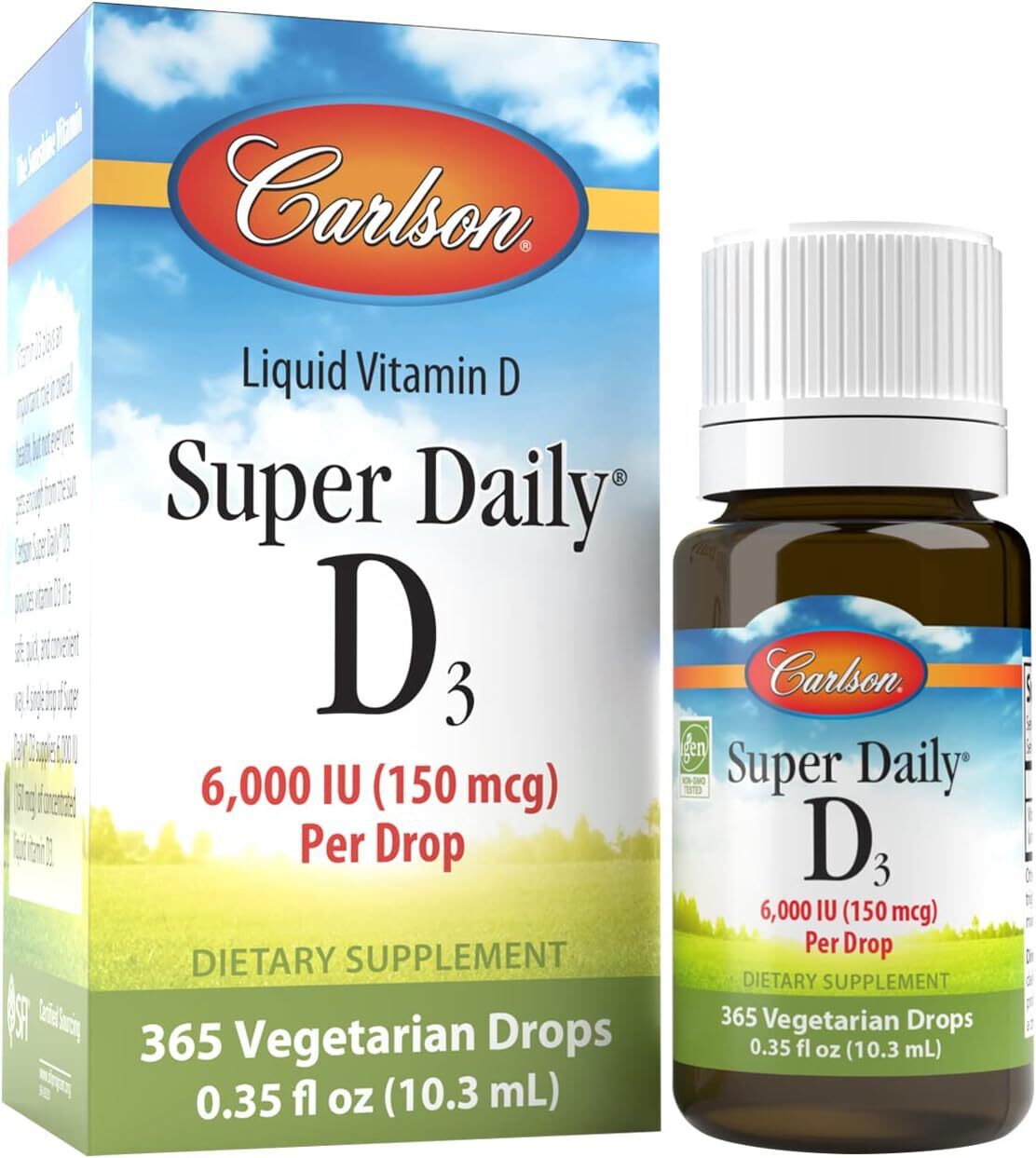 Carlson – Super Daily D3, 6000 IU (150 mcg) per Drop, Liquid Vitamin D3, 1-Year