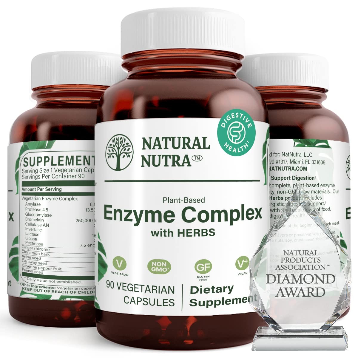 Plant-Based Digestive Enzyme Complex with Herbal Ingredients | Ginger, Fennel…