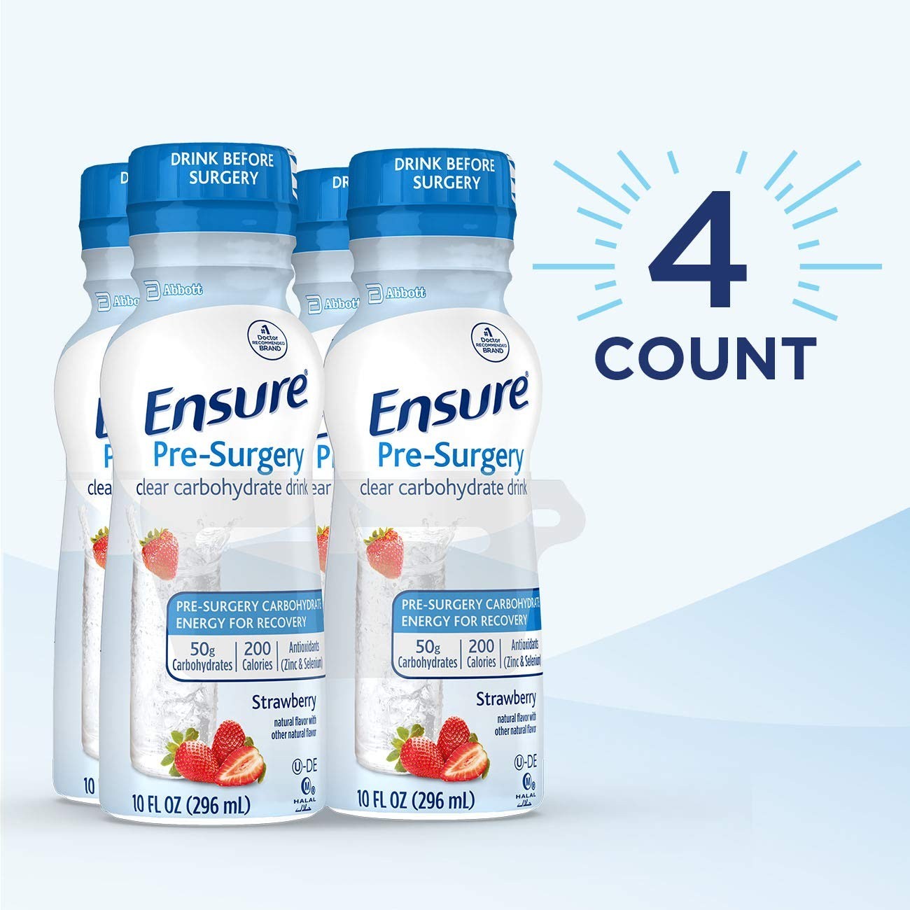Clear Carbohydrate Drink for Pre-Surgery, Strawberry Flavor, 10 fl oz, 4 Pack