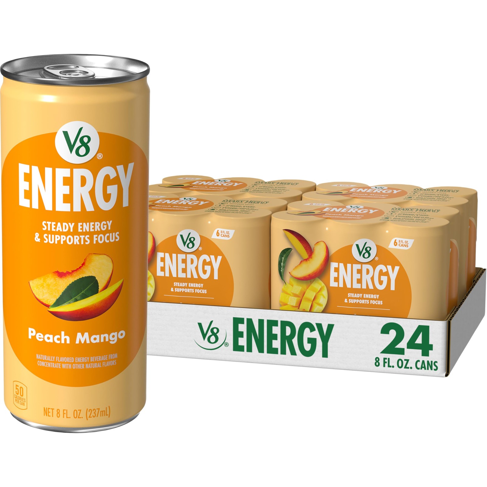 V8 Energy Peach Mango Drink, 8 fl oz 8 Fl Oz (Pack of 24),