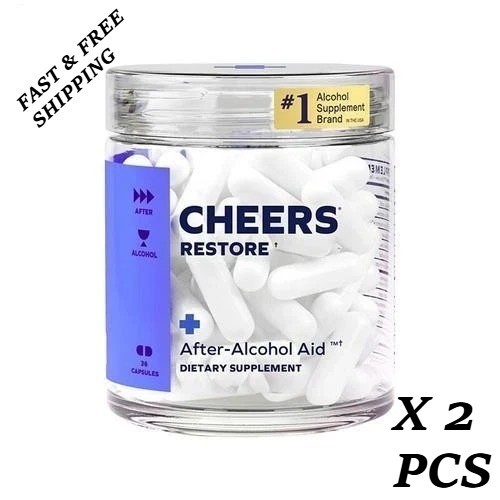 2 BOTTLES-Cheers Restore Supplement w DHM + L-Cysteine After-alcohol Aid Support