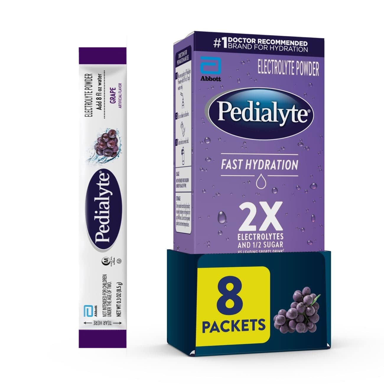 Pedialyte Fast Hydration Electrolyte Powder Packets, Grape, 8 Count