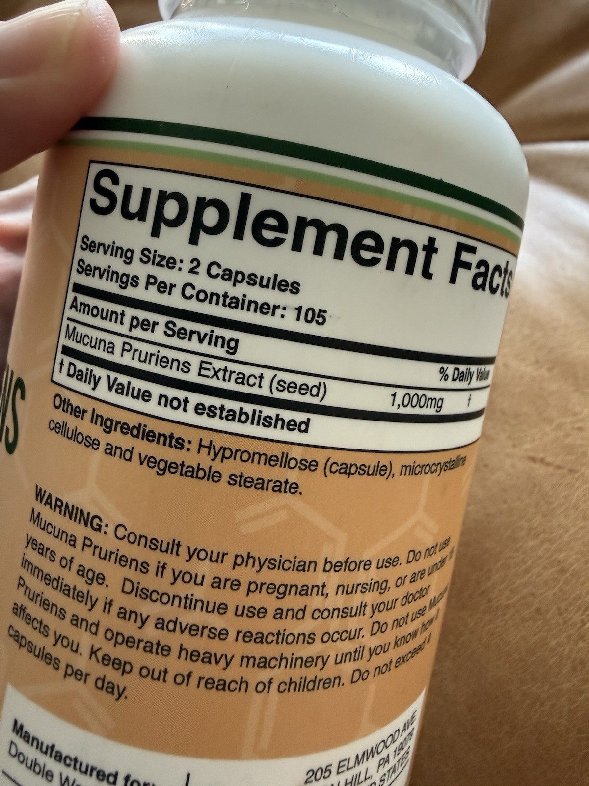 Mucuna Pruriens Extract 1000mg Per Serving – 210 Capsules NON-GMO + GMP Cert.