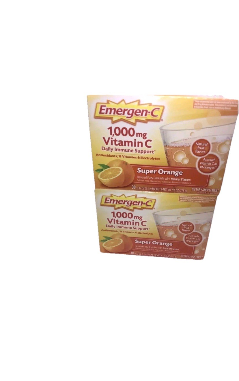 Emergen-C 1,000mg Vitamin C Super Orange 30C (Total 60) Pack Of 2 Exp:08/2025.