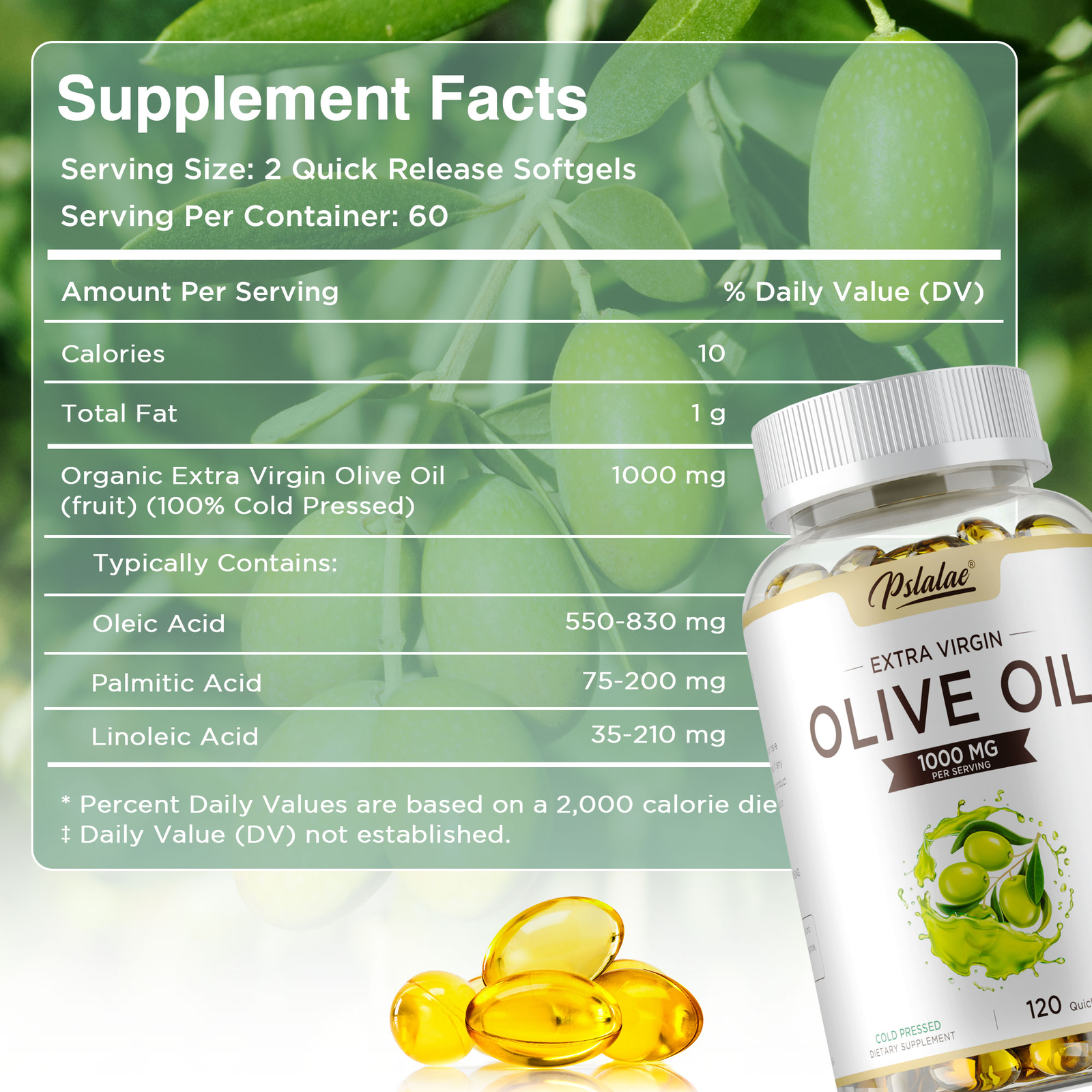 Olive Oil Softgel – Immune Support, Heart & Brain Health, Antioxidant,Non-GMO