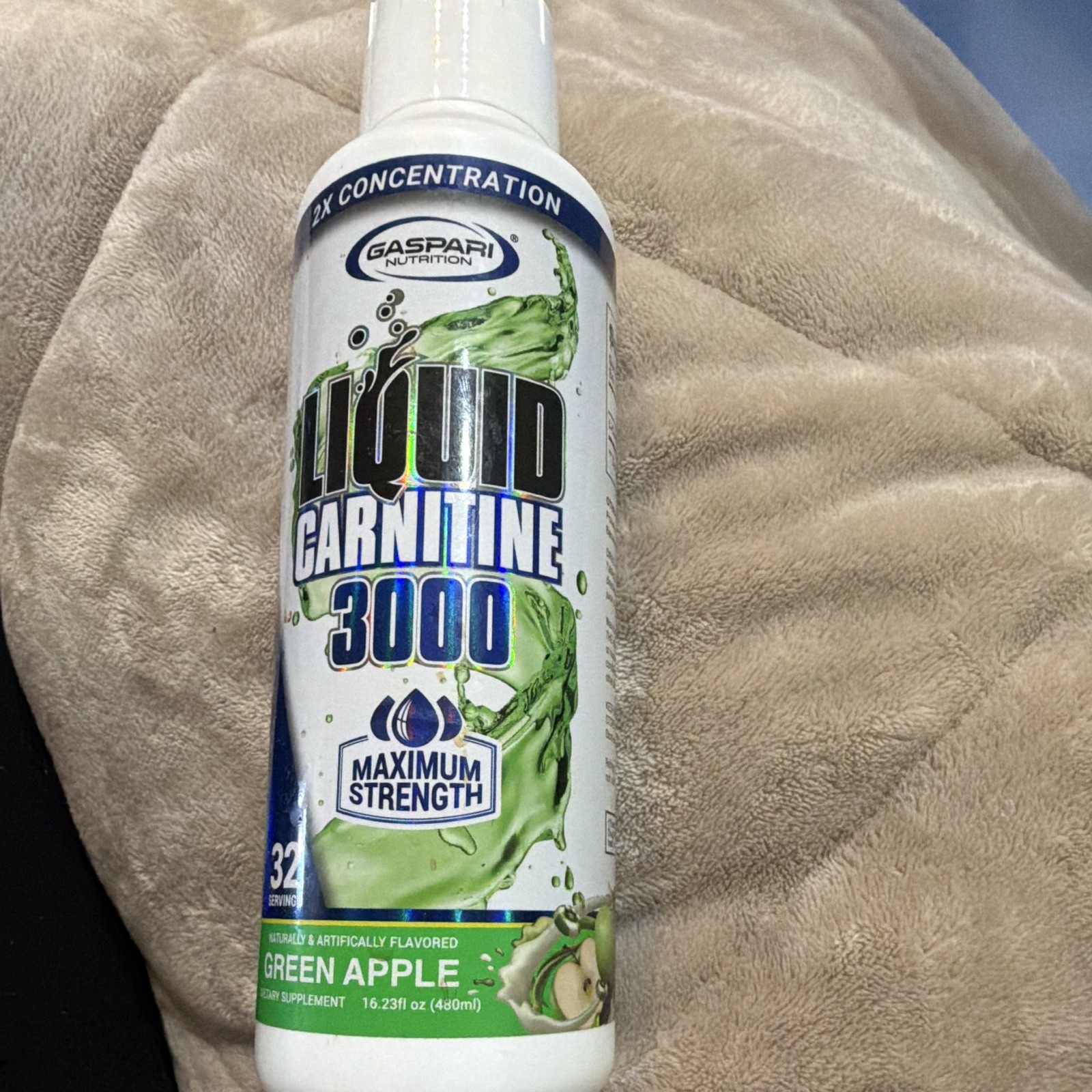 Gaspari Nutrition Liquid Carnitine 3000 Green Apple 16.231oz Exp 06/2027