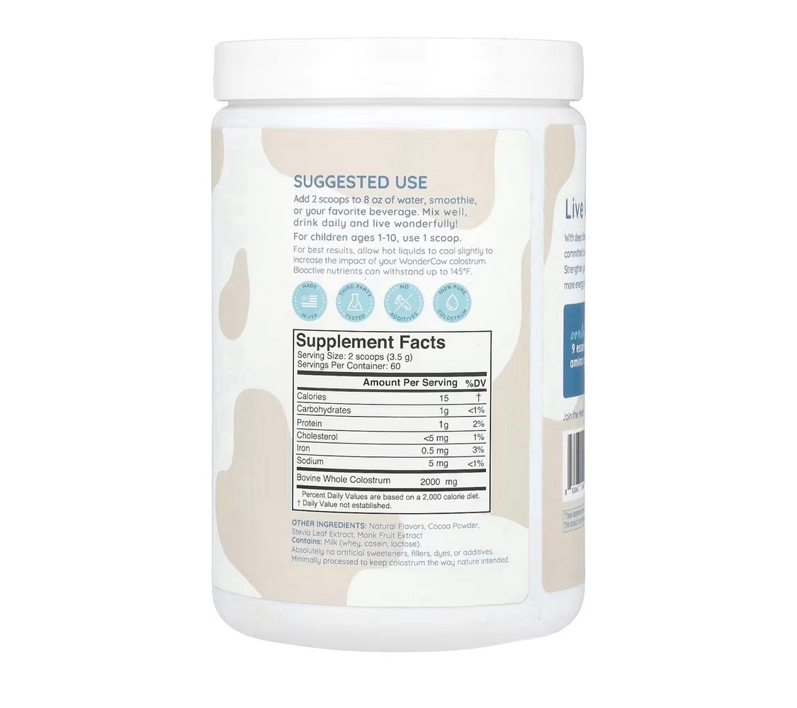 LOT Of 3 WonderCow Colostrum Powder Chocolate 7.4 oz Dietary Sup Whole Bovine