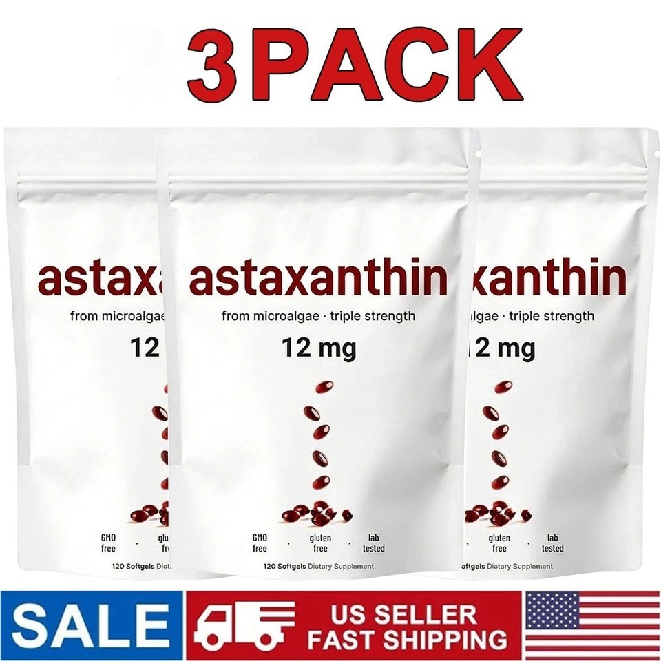 Astaxanthin 3 Pack 12Mg, 360 Softgels, Derived from Fresh Microalgae
