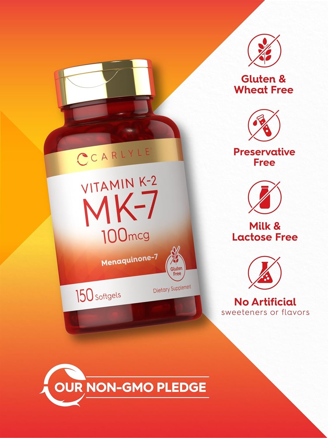 Vitamin K2 MK7 100 mcg | 150 Softgels | Non-GMO, Gluten Free Supplement
