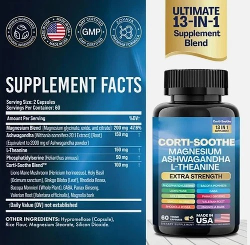 2 BOTTLES-CORTI-SOOTHE Cortisol Support, Magnesium Ashwagandha L-Theanine S.R.