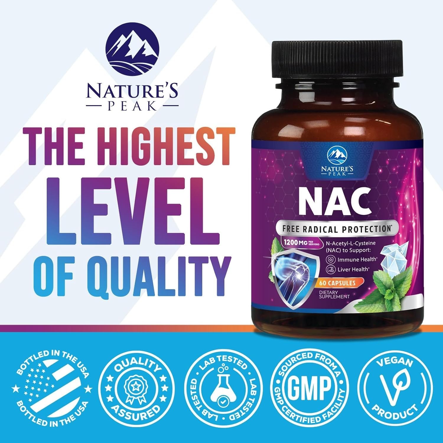 NAC Supplement 1200mg N-Acetyl L-Cysteine 60 Capsules Immune Support