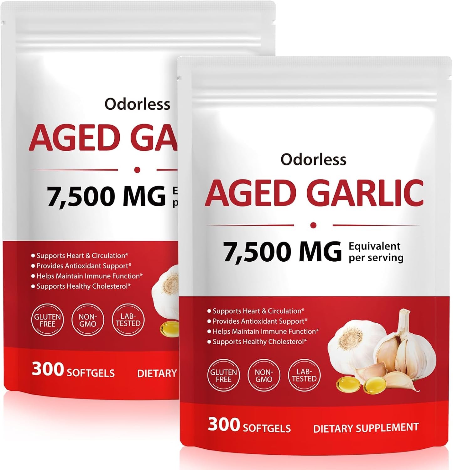 2 PACK Elare Aged Garlic Extract, 300 Softgels, 7500mg Odorless | Heart & Immune