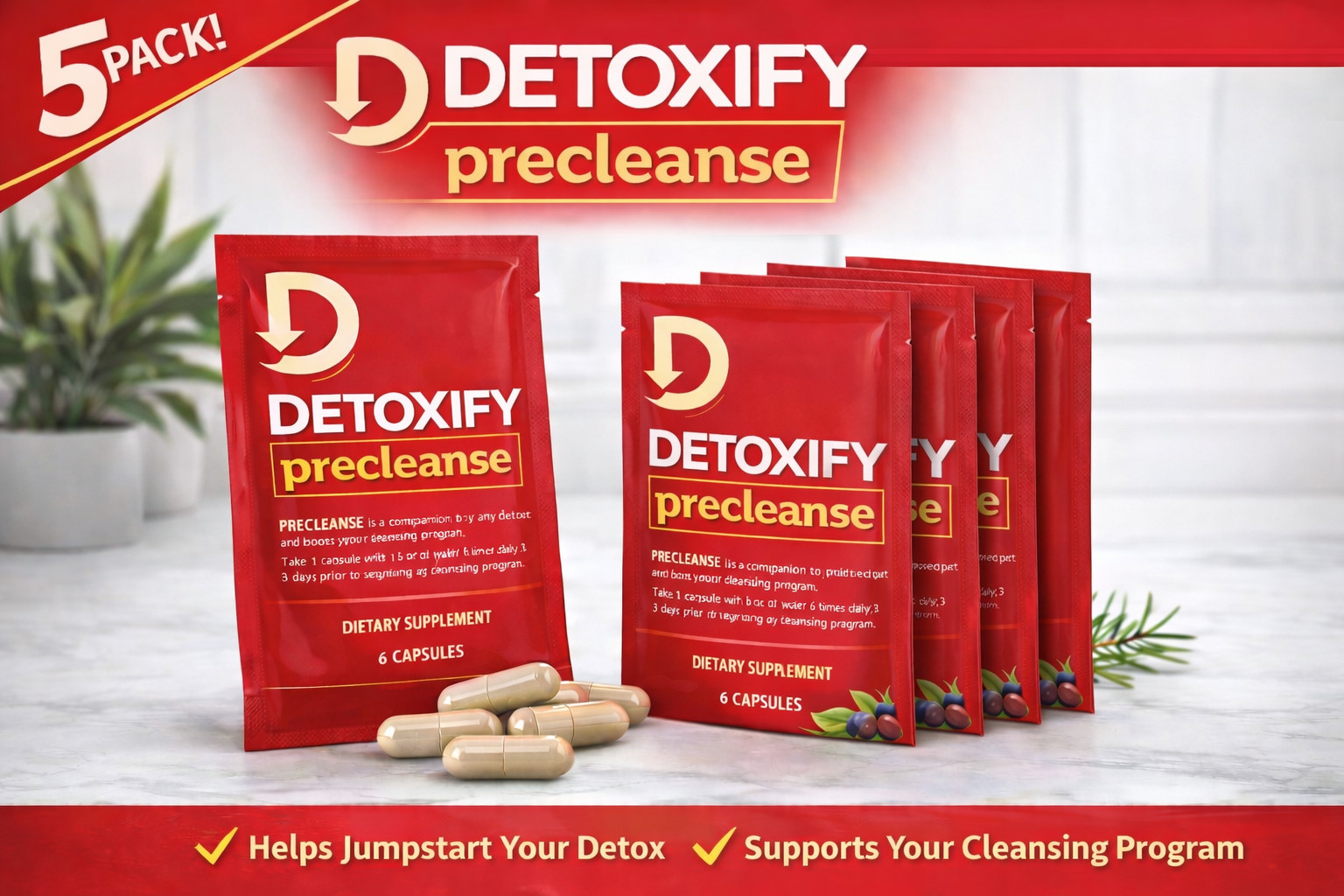 Detoxify Pre Cleanse Detox 6 Capsules Supplement (5 Pack Bundle) SALE SALE SALE