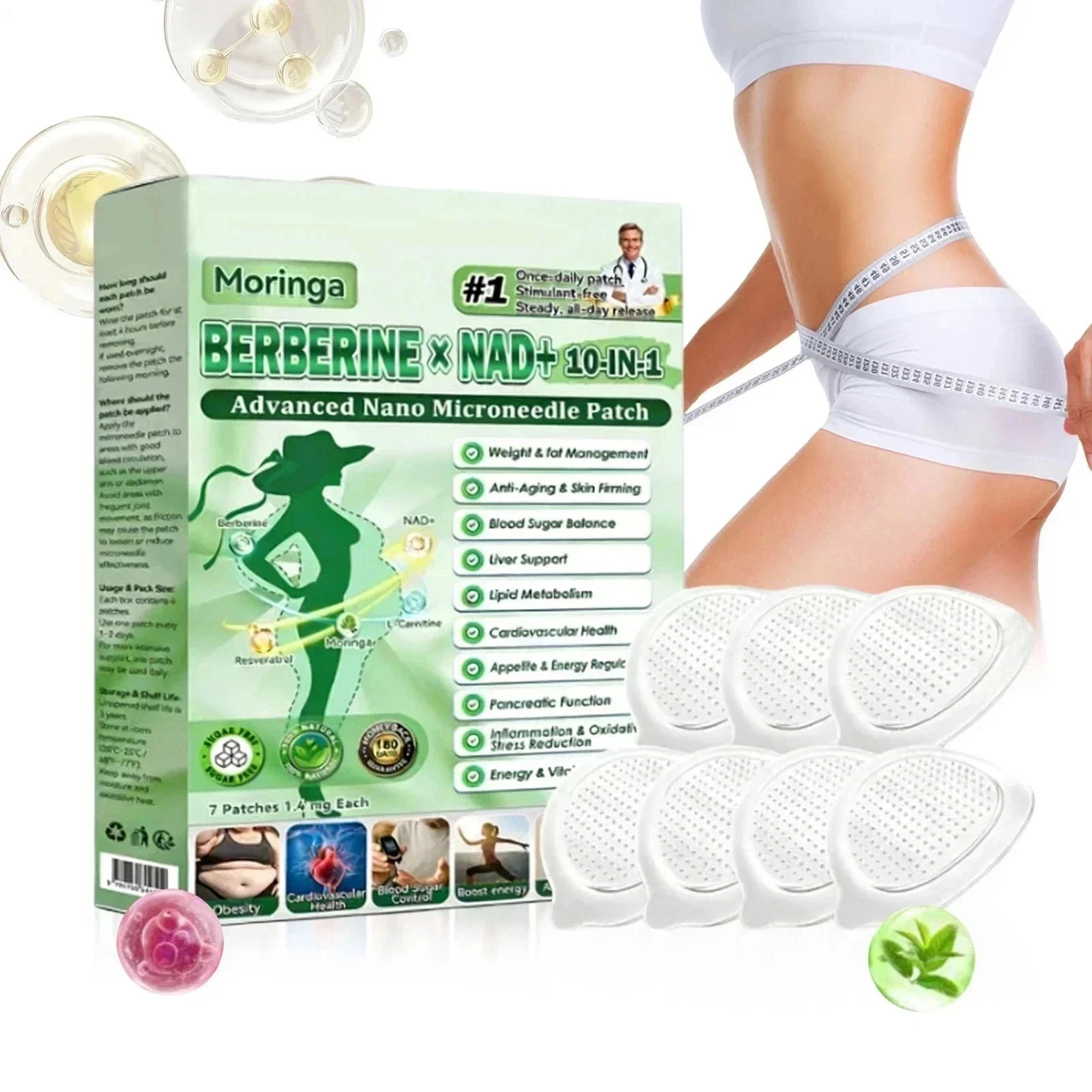 Moringa Berberine 10-in-1 Advanced Nano Microneedle Patch (7pcs/box)*
