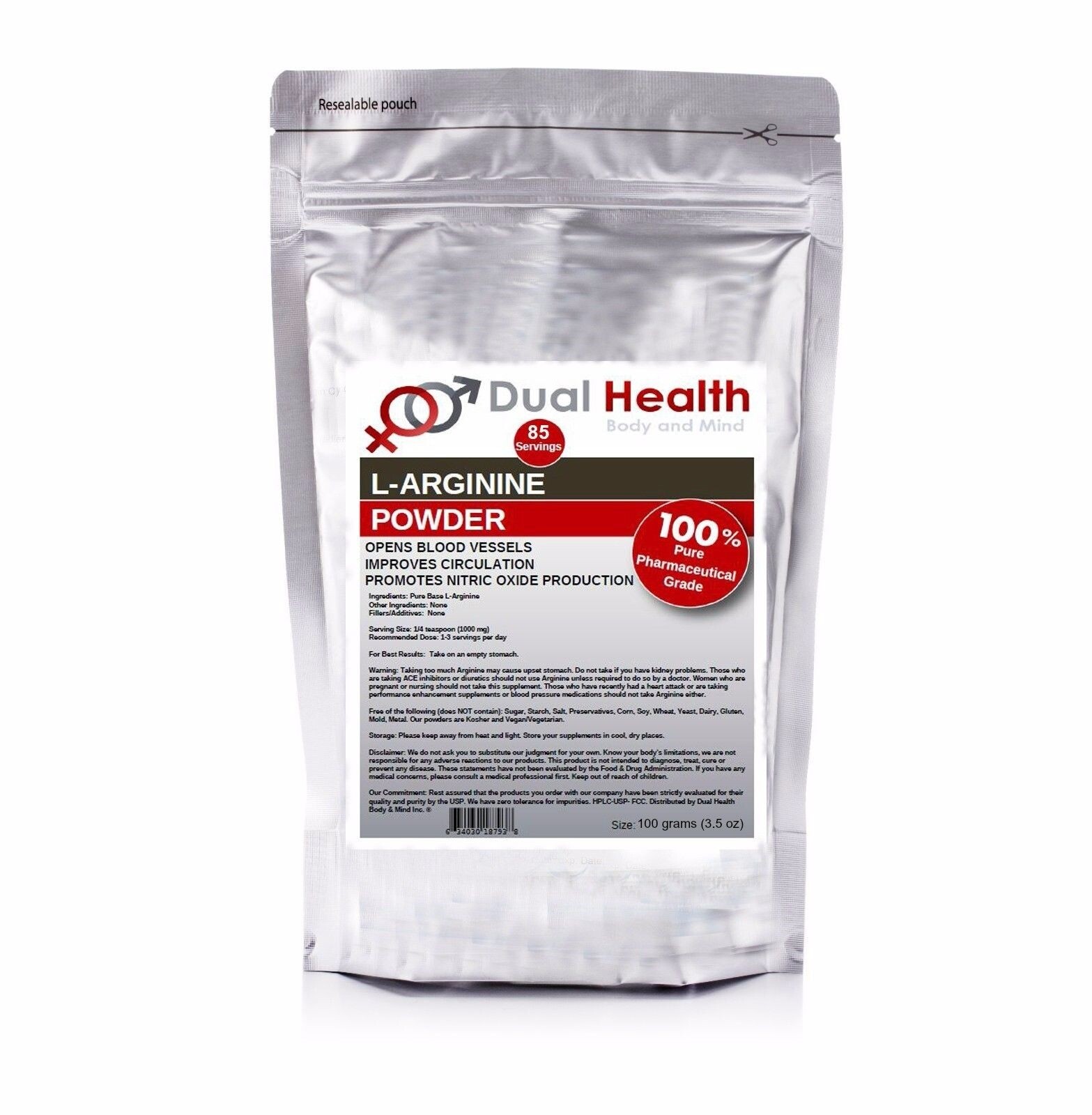 L-ARGININE 100g (3.5 oz) Free Form Kosher Base Powder Pure Pharmaceutical Grade