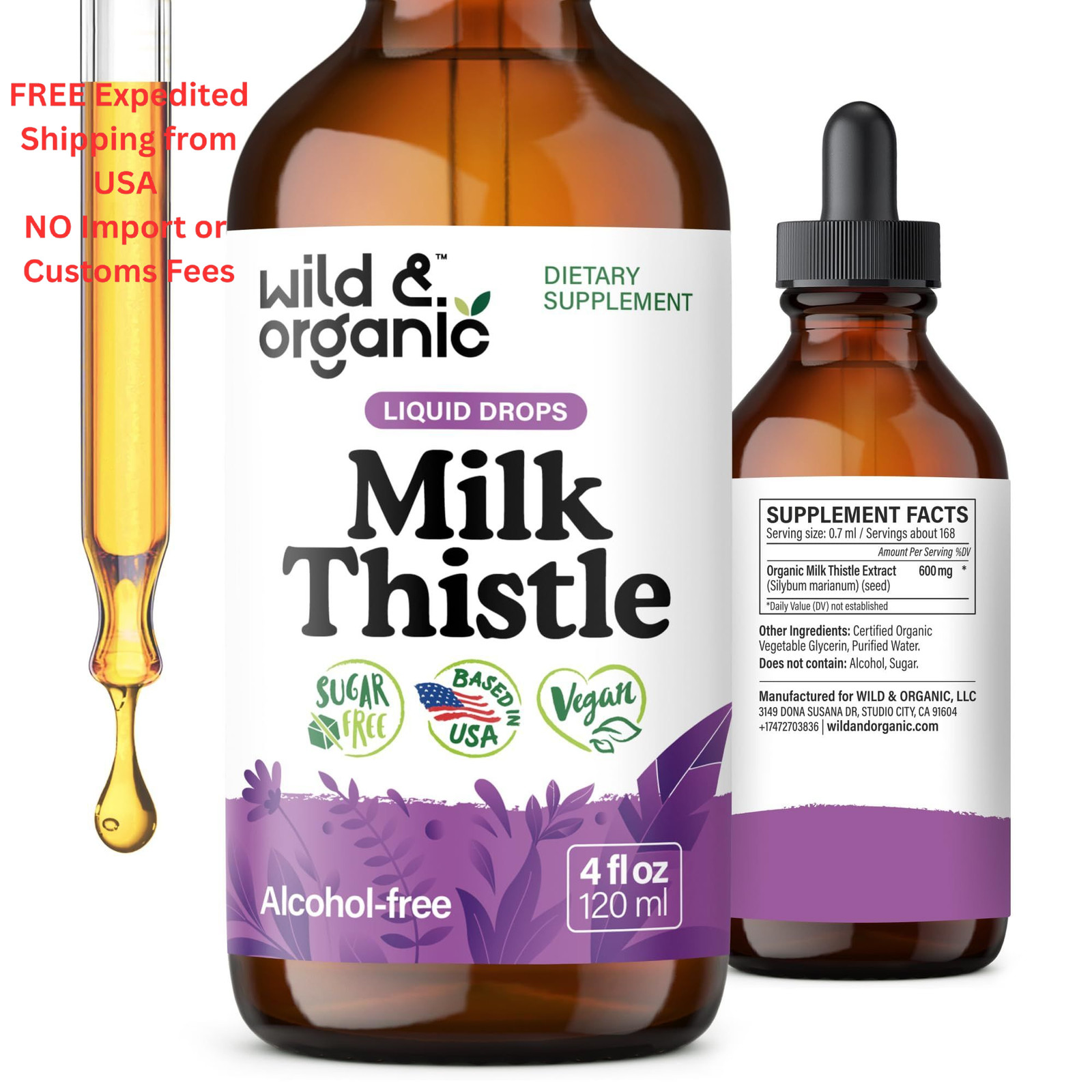 Wild & Organic Milk Thistle Liquid Drops – Liver Cleanse 4 Fl Oz (Pack of 1)