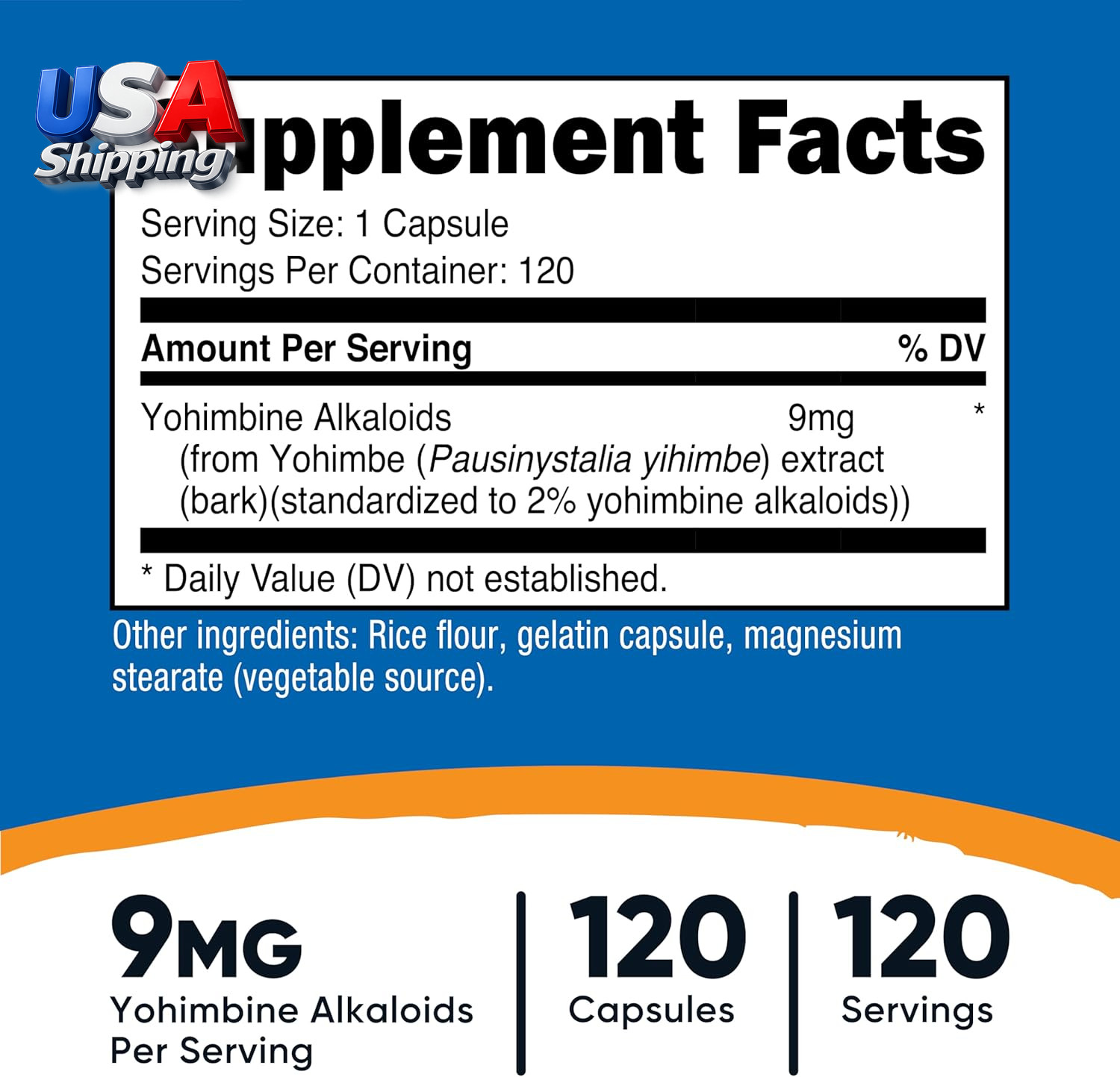 Yohimbe Bark Extract Capsules 450mg 9mg Yohimbine 120 Count Non-GMO