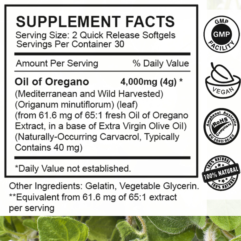 Oregano pills 4000mg immune support , fungus away Capsules Contains Carvacrol