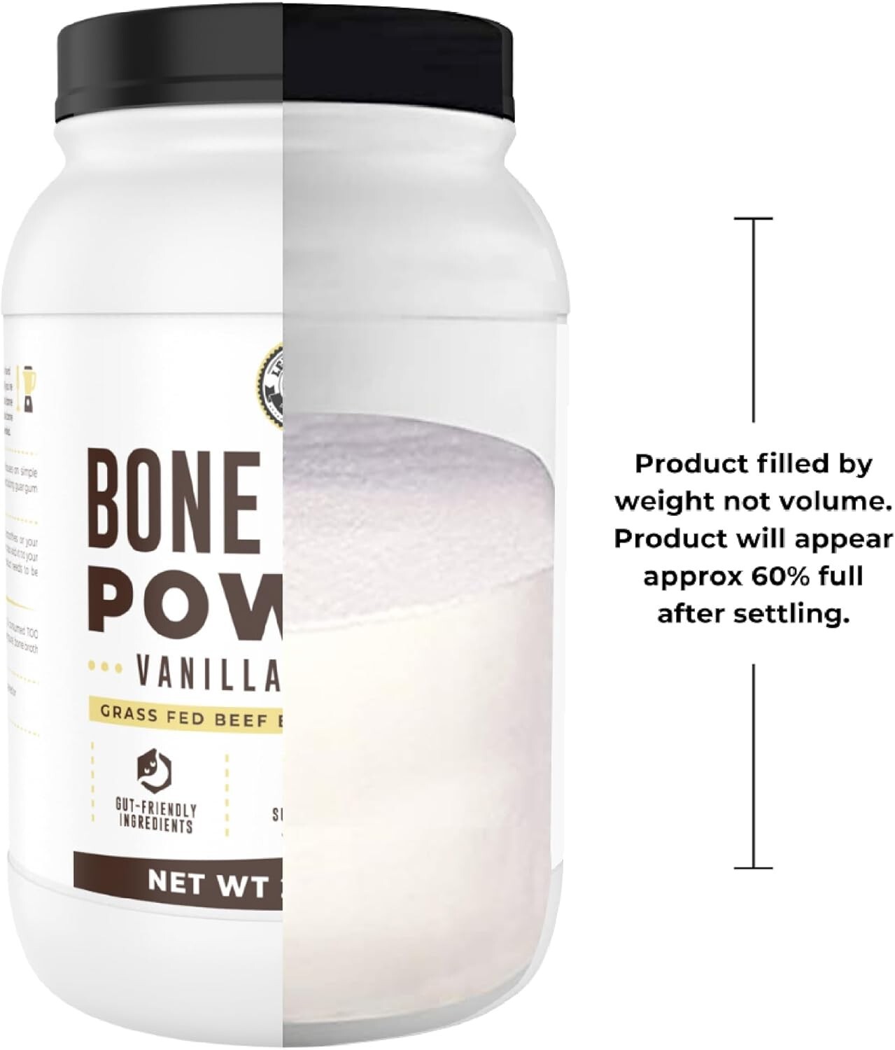 Left Coast 32oz Vanilla Bone Broth Protein Powder Grass Fed Beef, Non-GMO, 2lb