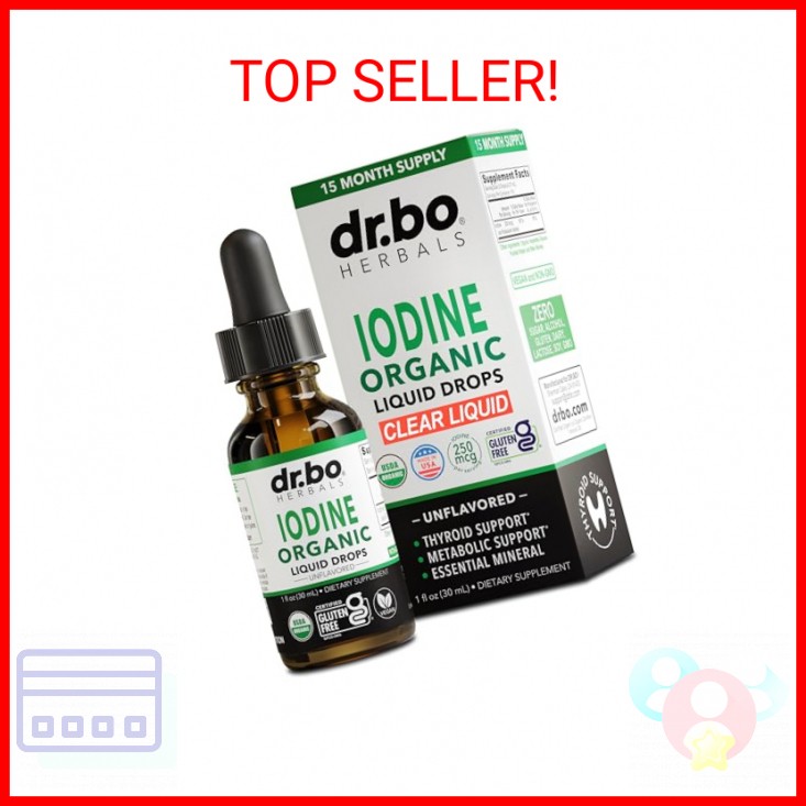 Iodine Liquid Drops Potassium Iodide – 1 Year Supply Pure Clear Organic Iodine D