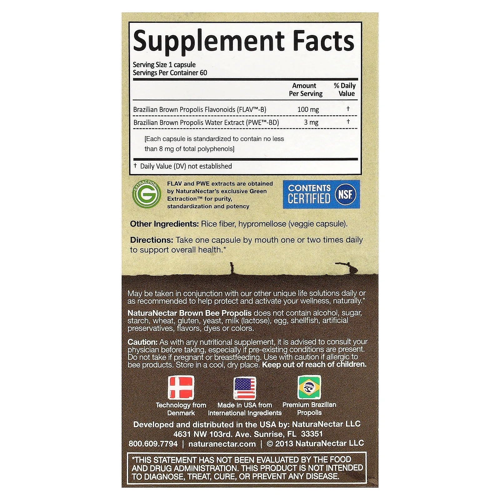 2 X NaturaNectar, Brown Bee Propolis, 60 Vegetable Capsules