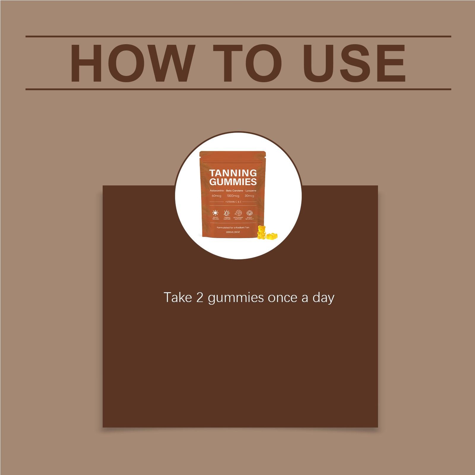 Tanning Sun Gummies with Beta-Carotene Lycopene 60ct Vegan Sugar-Free