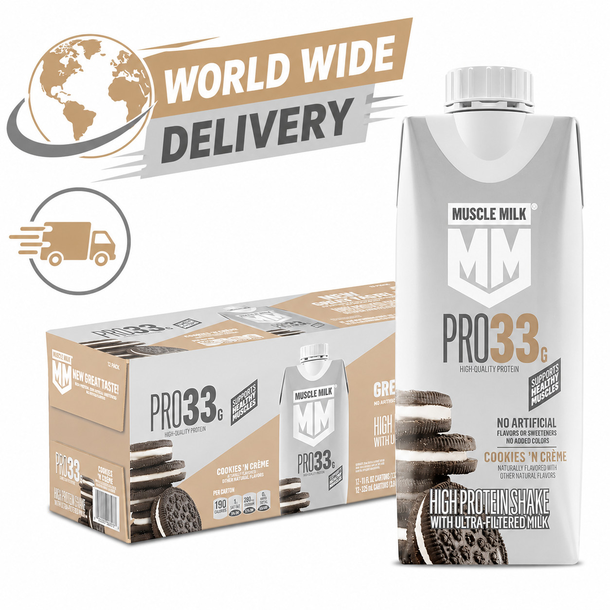 Muscle Milk Pro Series Protein Shake Cookies ‘n Creme 33g Protein 12 Pack 11oz