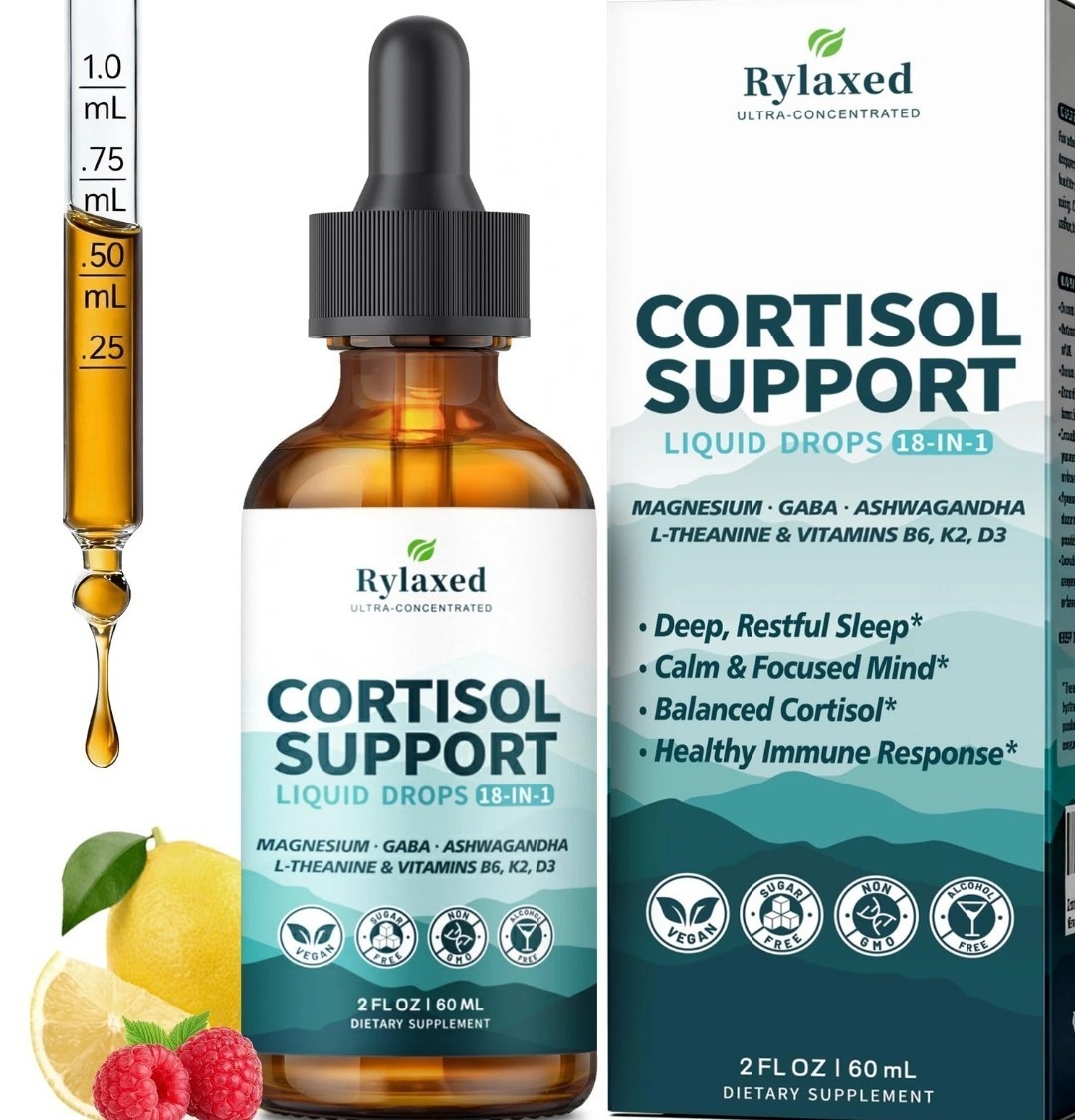 Cortisol Supplements for Women & Men, 18 in 1 Stress & Mood Support Drops wit…