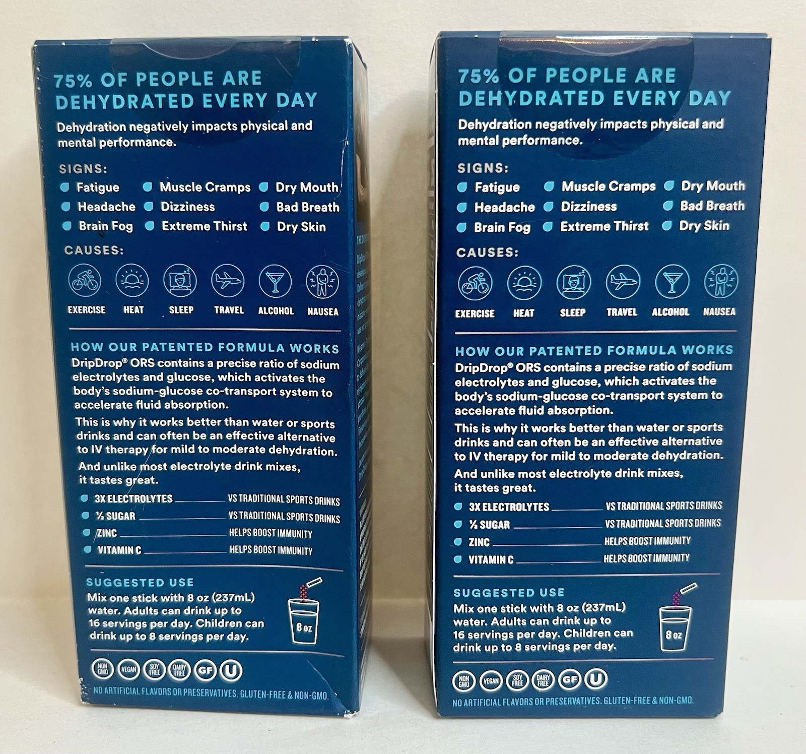 set of 2 DripDrop ORS Electrolyte Drink Mix 8 Berry & 8 Fruit Punch Sticks New