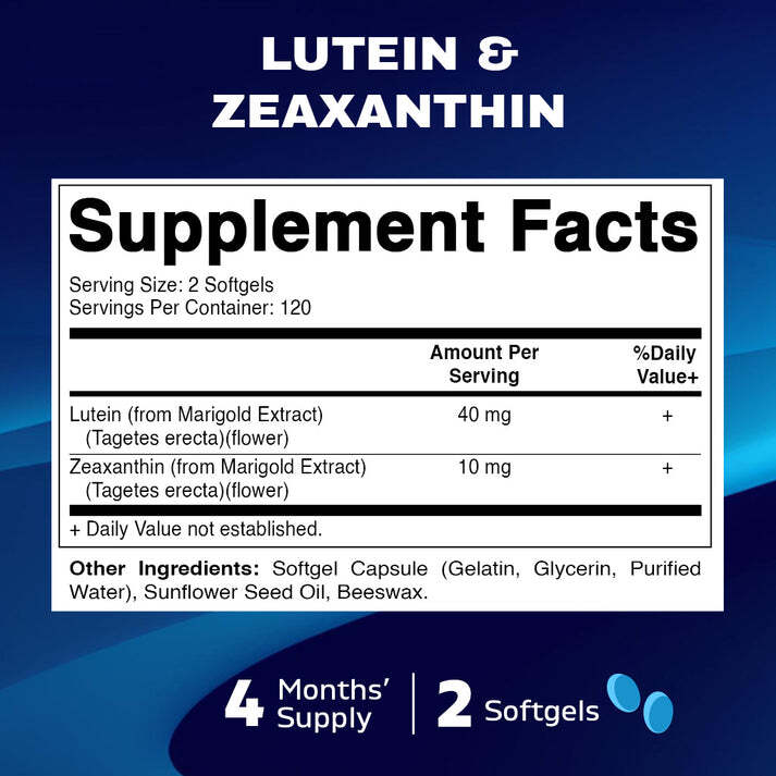 Lutein 40 mg with Zeaxanthin 10mg 240 gels NonGMO/Made in the USA